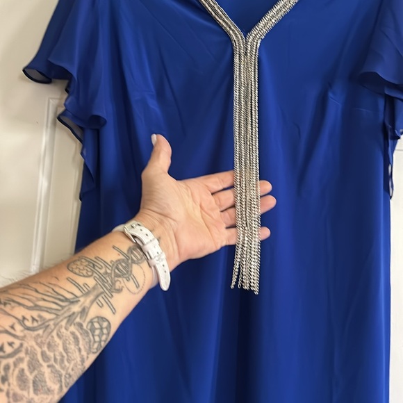 JBS Blue New with tags dress flutter sleeves. Rhinestone accent sz 1x - Picture 4 of 5
